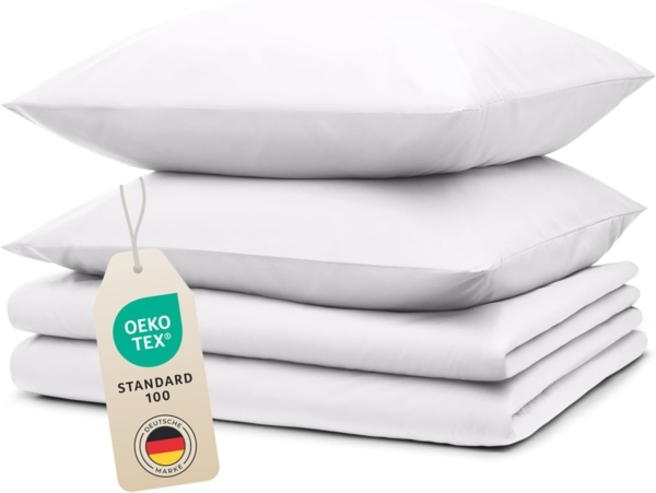 Blumtal Bettwäsche 135x200 4teilig - aus Atmungsaktivem Mikrofaser - 2X Bettbezug 135x200 cm + 2X Kissenbezüge 80x80 cm - Superweiches Bettwäsche-Set, Oeko-Tex Zertifiziert - Weiß Bild 1