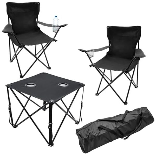 Spetebo Campingstuhl Sitzgruppe Tisch und 2 Stühle für Garten & Camping (3 tlg, 1 St), Outdoor Sitzgarnitur faltbar mit jeweils integriertem Getränkehalter