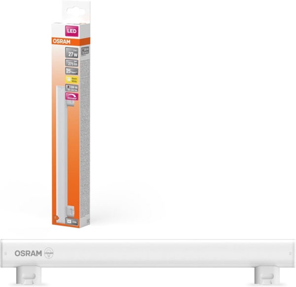 OSRAM LEDinestra stabförmige LED-Lampe aus gefrostetem Kunststoff, S14s Fassung, dimmbar, warmweißes Licht mit 2700 K, 30 cm lang, 3 W, 275 lm, ausgezeichnete Farbwiedergabe mit CRI 90, EEK F.