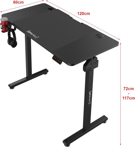 pro.tec 'Stryn' Höhenverstellbarer Tisch, Schwarz, 120x60 cm Bild 2