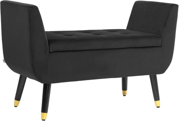 HOMCOM Sitzbank mit Stauraum Armlehnen Polsterbank mit Samtoptik, Sitztruhe mit Holzbeine, Truhenbank für Wohnzimmer Schlafzimmer Flur 107 x 42 x 65 cm, Dunkelgrau