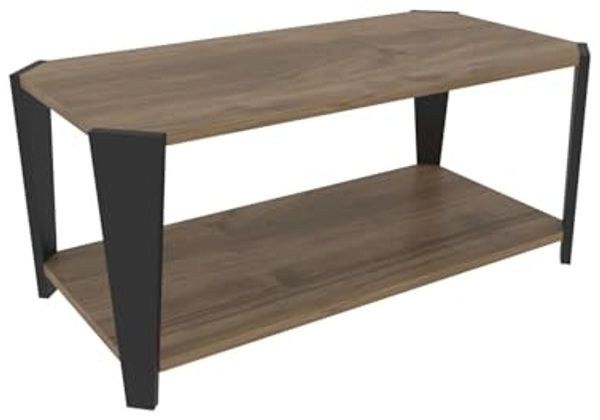 Modern Coffee Table, Walnut & Black, 91 x 40 x 47.5 cm | 100% Melamine Coated Particle Board, 18 mm Thick | Stylish Industrial Design for Home & Office