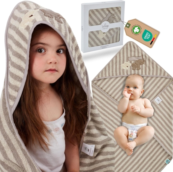 SEI Design Kapuzenhandtuch Kapuzentuch 80x80 Baby Handtuch mit Kapuze, Frottee (Liebevoll verpackt in einem hochwertigen Geschenkkarton – ideal zum Verschenken), Ideal als Badeponcho und Kuscheldecke
