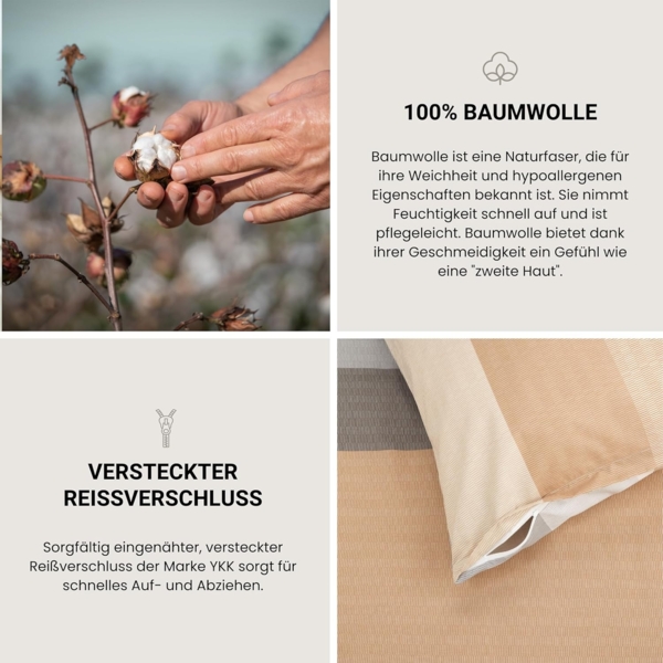 Schiesser Bettwäscheset Endy Stripes - Renforcé - 2-teilig - 135 x 200 cm - Sand Bild 3