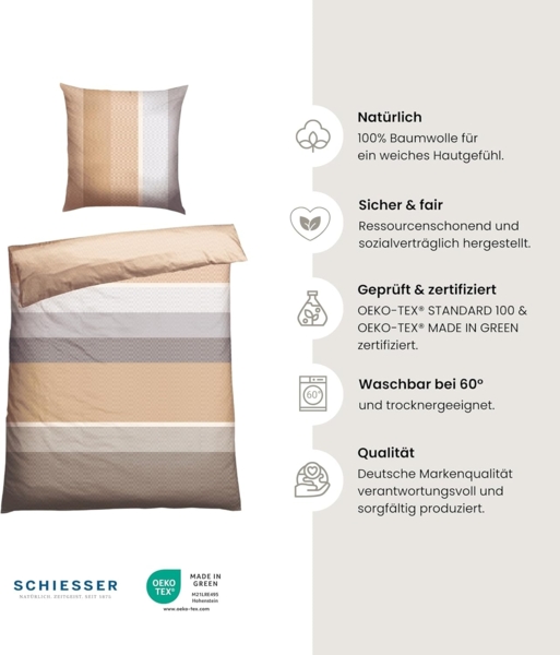 Schiesser Bettwäscheset Endy Stripes - Renforcé - 2-teilig - 135 x 200 cm - Sand Bild 2
