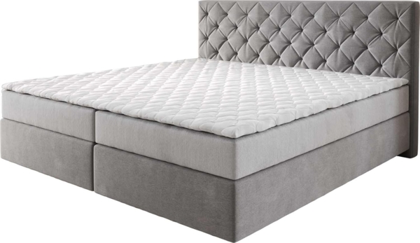 Boxspringbett Dream-Great Mikrofaser Grau 200x200 cm mit Taschenfederkernmatratze und Topper Visco