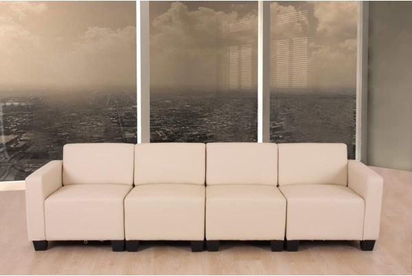 Modular 4-Sitzer Sofa Couch Lyon, Kunstleder ~ creme