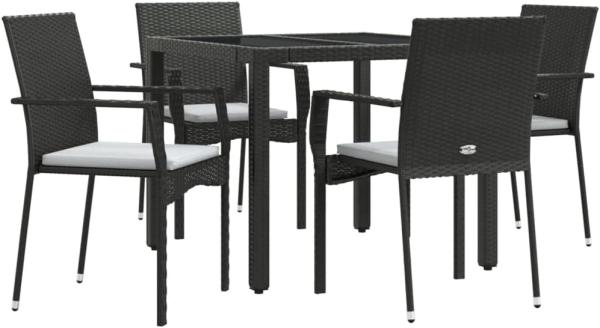 5-tlg. Garten-Essgruppe mit Kissen Schwarz Poly Rattan