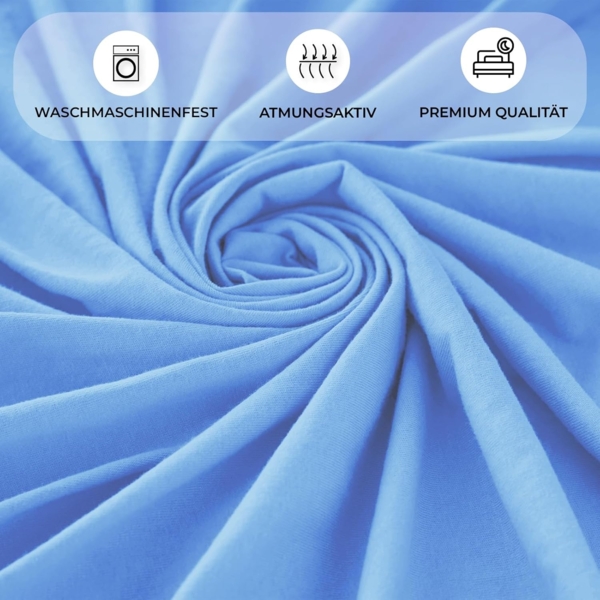 Buymax® Spannbettlaken 140x200 cm Doppelpack 100% Baumwolle Spannbetttuch Bettlaken Jersey, Matratzenhöhe bis 25 cm, Farbe Hellblau Bild 5