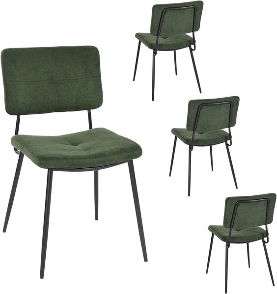 MEUBLE COSY Esszimmerstühle 4er Set Küchenstühle Ergonomisch Wohnzimmerstuhl Polsterstuhl mit Rückenlehne Sitzfläche aus Stoff Metallbeine, Retro, Grün, 54 x 45 x 82 cm