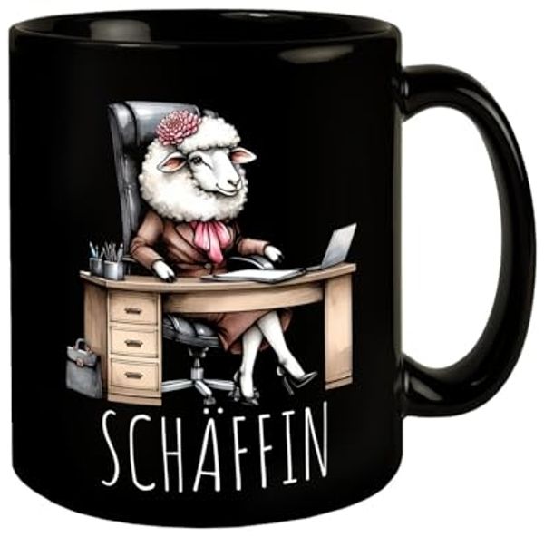 speecheese Tasse Schaf Chefin im Chefsessel Tasse in Schwarz mit Spruch Schäffin