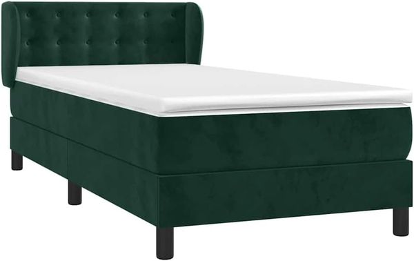 vidaXL Boxspringbett mit Matratze Dunkelgrün 90x200 cm Samt 3127712