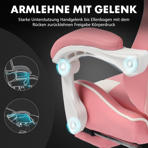 GTPLAYER Gaming Stuhl, Bürostuhl, Ergonomischer Pc Stuhl, Gaming Sessel mit Massagelendenwirbelstütze, Task Stühle mit Fußstütze und Kopfstütze, Rosa Kunstleder Bild 8