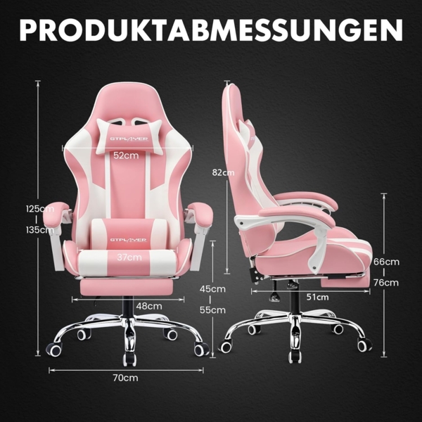 GTPLAYER Gaming Stuhl, Bürostuhl, Ergonomischer Pc Stuhl, Gaming Sessel mit Massagelendenwirbelstütze, Task Stühle mit Fußstütze und Kopfstütze, Rosa Kunstleder Bild 3