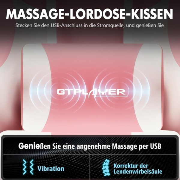 GTPLAYER Gaming Stuhl, Bürostuhl, Ergonomischer Pc Stuhl, Gaming Sessel mit Massagelendenwirbelstütze, Task Stühle mit Fußstütze und Kopfstütze, Rosa Kunstleder Bild 4