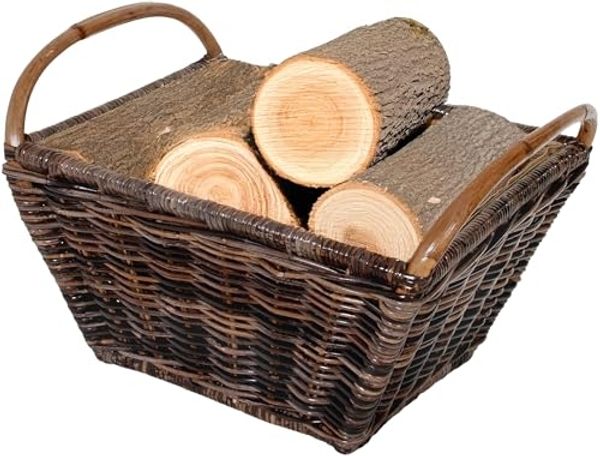 Kobolo Kaminholzkorb Vielzweckkorb aus Rattan mit Leinen - 2 Henkel