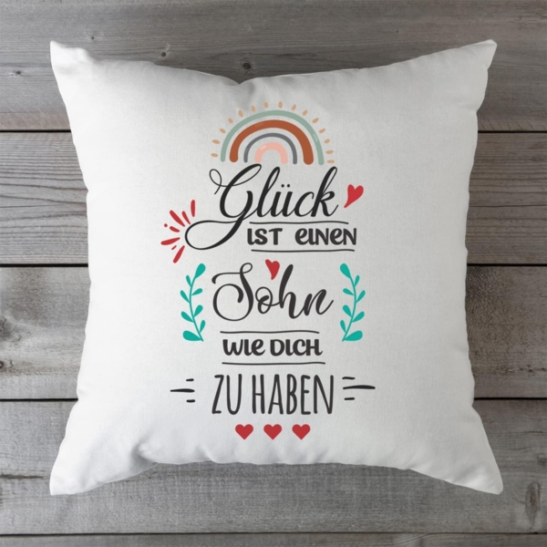 GRAVURZEILE Zierkissen mit Spruch - Glück ist - Geschenk für Freunde & Familie -, starke Farben ohne verblassen - Sohn - mit Füllung Bild 4