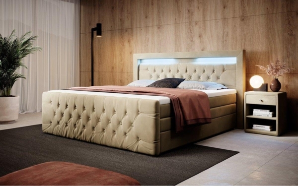 Boxspringbett Gloria mit LED und Stauraum 140x200 Beige H2 (bis 70kg) Bild 3