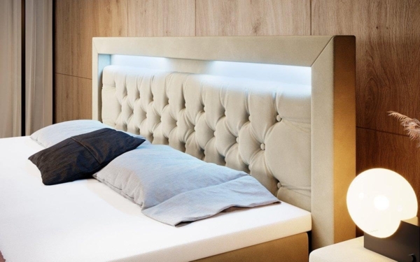 Boxspringbett Gloria mit LED und Stauraum 140x200 Beige H2 (bis 70kg) Bild 2