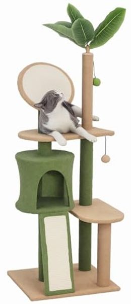 PawHut Kratzbaum 139 cm, mit Katzenhöhle, Spielball, Sisal-Kratzsäulen, für Katzen bis 5 kg, Grün