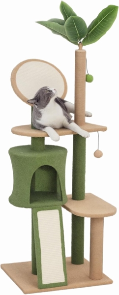 PawHut Kratzbaum 139 cm, mit Katzenhöhle, Spielball, Sisal-Kratzsäulen, für Katzen bis 5 kg, Grün
