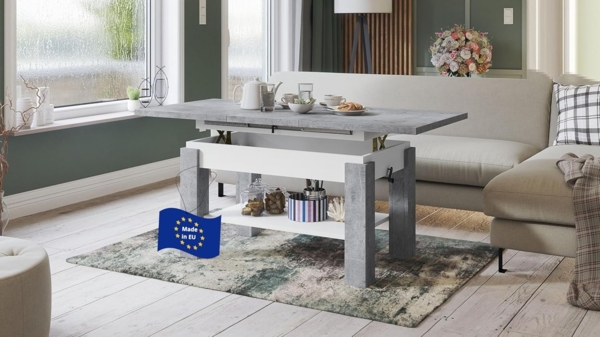 designimpex Couchtisch Design Couchtisch Tisch Astoria höhenverstellbar ausziehbar Esstisch, Funktionstisch, Wohnzimmertisch, Tisch, Esstisch, Sofatisch