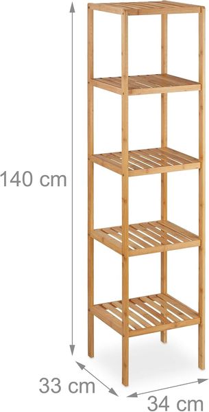 Relaxdays Badregal mit 5 Ablagen, Bambus natur, 34 x 33 x 140 cm Bild 3