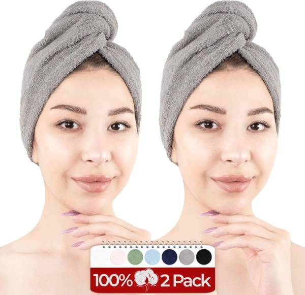 HAMMETEX Turban-Handtuch 2er Set Haarturban Damen, 100% Baumwolle, Flauschig & Schnelltrocknend, Frottier (Set, 2-St), Uni-Farben, weich