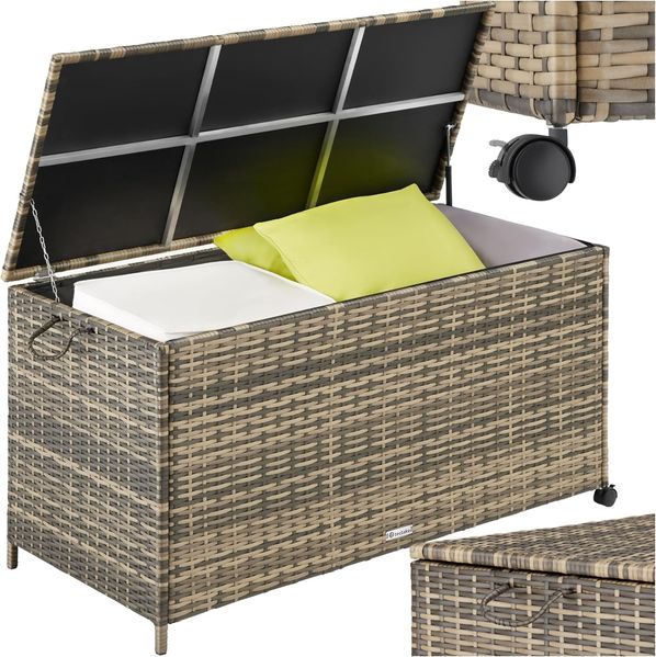 tectake Gartenbox Auflagenbox (1 St, Auflagenbox), Aufbewahrungsbox mit Aluminiumgestell und Rattangeflecht