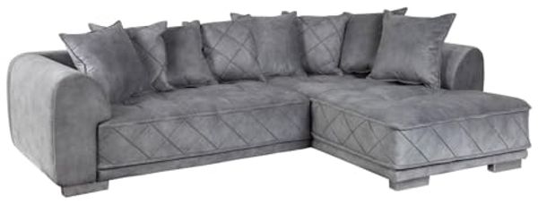 riess-ambiente Ecksofa DECADENCIA 320cm silbergrau · XXL Couch aus Samt inkl. 8 Kissen, Einzelartikel 1 Teile, Big-Sofa in L-Form · Ottomane beidseitig montierbar · Modern Design
