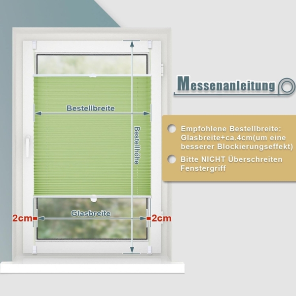 Plisseerollo ohne Bohren Klemmfix 55x130 cm(BxH) Grün Jalousie Sonnenschutz Easyfix Faltrollo Lichtdurchlässig Rollo für Fenster & Tür Bild 5