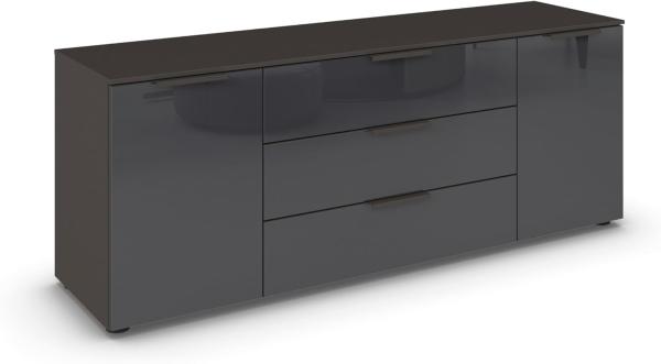 Rauch Möbel Flipp, Sideboard, TV-Schrank, Kommode mit Stauraum, Graphit/Glasfront Basalt, 2-türig, Glastüren, 3 Schubkästen, Griffe graphit, 160x61x42cm