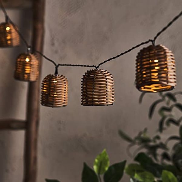 Lights4fun LED-Lichterkette 10er Solar Lichterkette Rattan Laternen