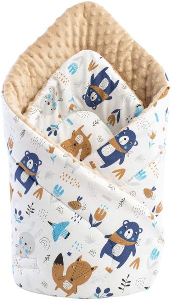 Medi Partners Einschlagdecke Steckkissen Minky 100% Baumwolle 75x75 cm Babyhörnchen doppelseitig weich ganzjährig multifunktional antiallergisch Babys (Tiere im Wald mit Beige)