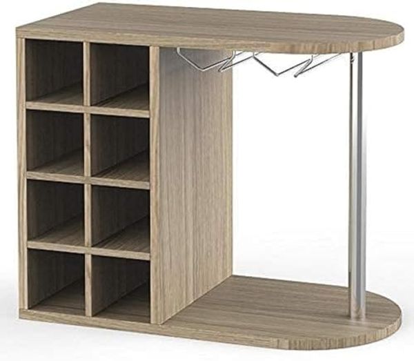 BAKAJI Weinregal für Weinflaschen, Spirituosen, für Wand oder Tisch, Gestell aus Holz für Keller mit 2 Ablagen für 8 Flaschen, Regal und Weinglashalter aus Metall, 42 x 52 x 28 cm (Eiche)