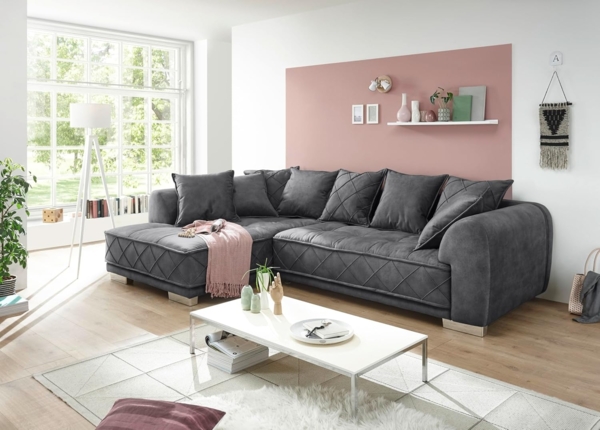 Bega Ecksofa SENTINA L-Sofa Stoff Samtoptik anthrazit inkl. Kissen