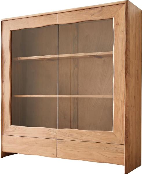 Vitrine Live-Edge 140x150 cm Akazie Natur 2 Türen 2 Schubladen Massiv