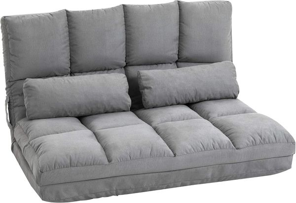 HOMCOM Relaxsessel mit Rückenlehne, 3 Positionen Verstellbare, Sitzkissen (Klappbett, 1-St, 2-in-1 Bodensessel), für Schlafzimmer, Wohnzimmer, Grau