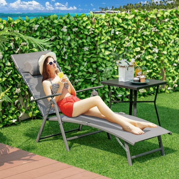 FANTASK Sonnenliege klappbar Outdoor mit 7 verstellbaren Rückenlehnen, Gartenliege mit Kopfstütze, Klappliege bis 150 kg belastbar (Grau) Bild 2