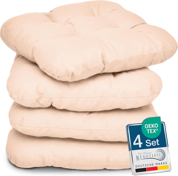 4er Set Beautissu Lisa Stuhlkissen 40 x 40 x 8 cm Natur