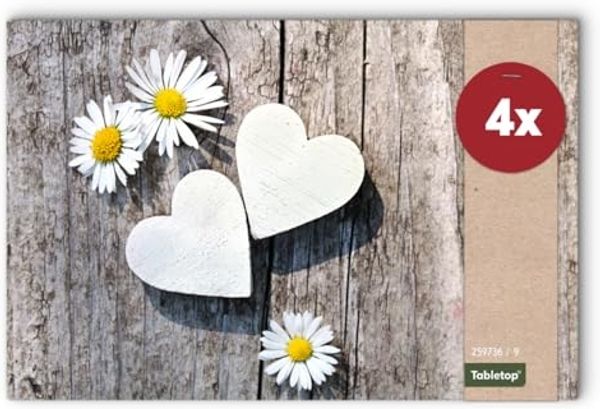 matches21 HOME & HOBBY Platzset Abwaschbare Tischsets 4er Set Landhaus-Stil Blumen & Holz-Optik, (4-St), Platzsets als Tisch-Untersetzer und Tisch-Deko für Esstisch Teller