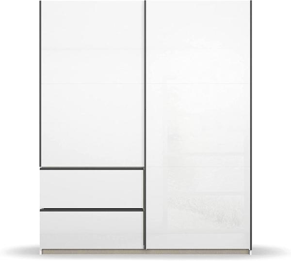 Rauch Möbel Sevilla Schrank Kleiderschrank Schwebetürenschrank, Weiß / Hochglanz Weiß, Griffleisten graumetallic, 2-türig, inkl. 2 Kleiderstangen, 2 Einlegeböden BxHxT 175 x 210 x 59 cm