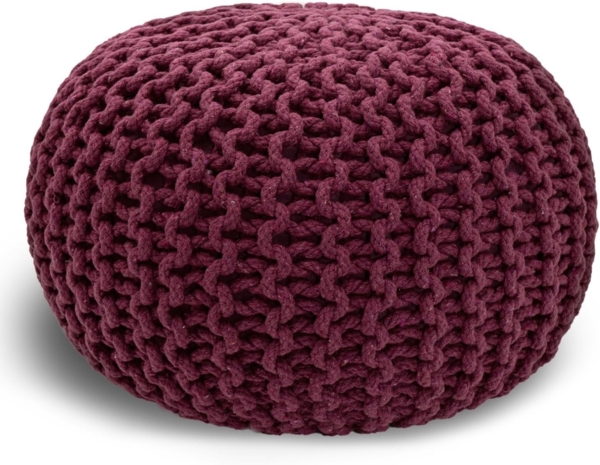 casamia Pouf Ø 55 o. 45 cm Sitzpouf Strickhocker Sitzpouf Bodenkissen nachhaltig Grobstrick Optik Größe ø 45 cm, Farbe Bordeaux