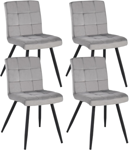 Duhome 4er Set Esszimmerstuhl aus Stoff Samt Farbauswahl Stuhl Retro Design Polsterstuhl mit Rückenlehne Metallbeine 8043B, Farbe:Grau, Material:Samt