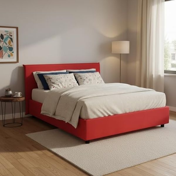 Talamo Italia - Doppelbett Beata, Stoffbett mit Stauraum, Öffnung vorne, inklusive Matratze 140x190 cm, 100 % Made in Italy, Rot