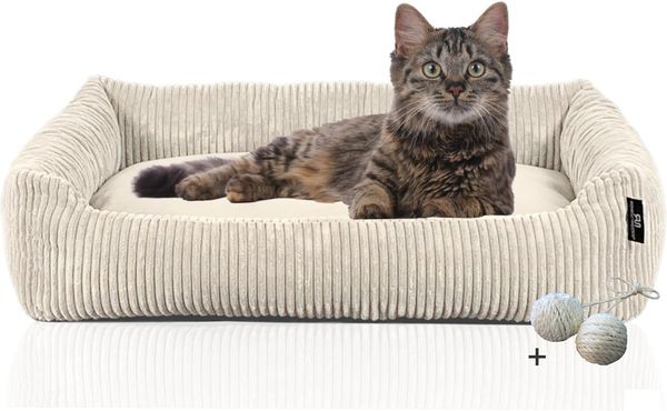 Rohrschneider Tierbett Katzenbett mit Kissen aus Cordstoff Katzensofa, inkl. Spielkugelset