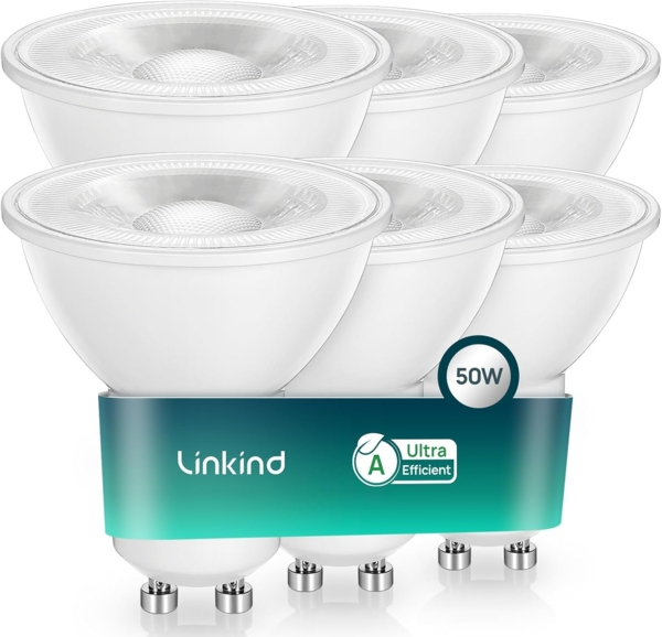Linkind Ultraeffiziente GU10 LED Birne, 2W=50W, 4000K Neutralweiß von Energieeffizienz-Label-A, Nicht Dimmbar GU10 Glühbirne 360Lm, 36° Mittlerer Abstrahlwinkel, Klasse A LED Birne, 6 Stück