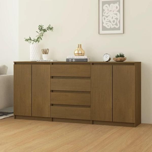 vidaXL Beistellschränke 3 Stk. Honigbraun Massivholz Kiefer