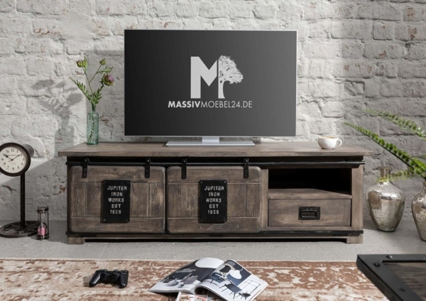 Massivmoebel24 TV-Board (TV-Board Mango 160x45x50 grau lackiert RAILWAY #201) Bild 4