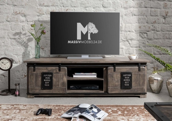 Massivmoebel24 TV-Board (TV-Board Mango 160x45x50 grau lackiert RAILWAY #201) Bild 3